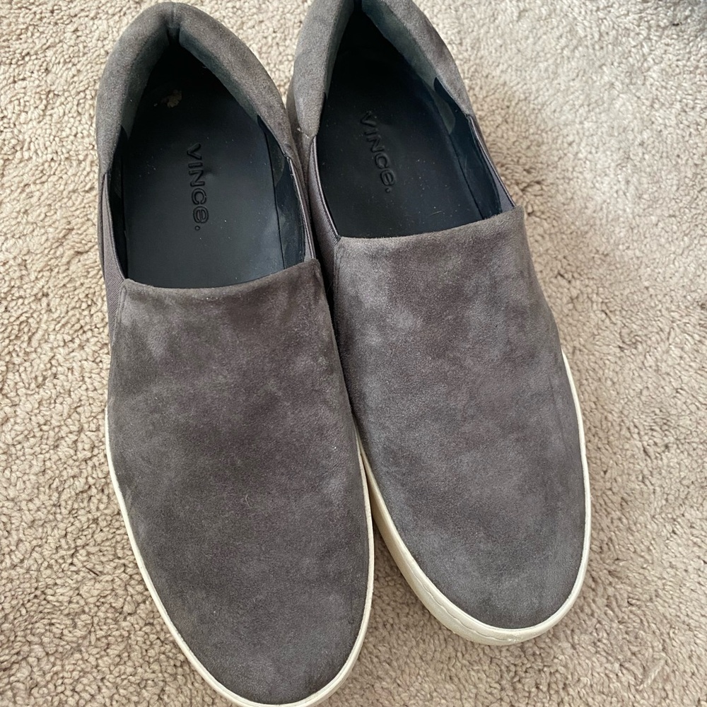 Vince Gray Suede Slip-On Sneakers